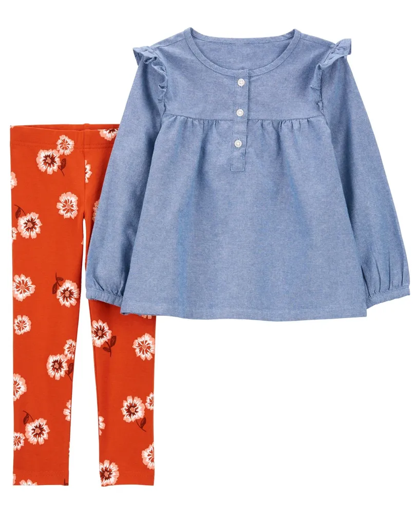 Carter's Toddler Girls Chambray Top and Leggings, 2 Piece Set