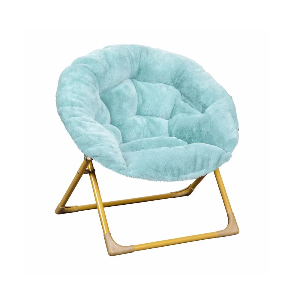 Emma+Oliver Io Kid'S Folding Saucer Chair With Cozy Faux Fur Upholstery And Metal Frame For Playroom, Bedrooms