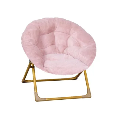 Emma+Oliver Io Kid'S Folding Saucer Chair With Cozy Faux Fur Upholstery And Metal Frame For Playroom, Bedrooms