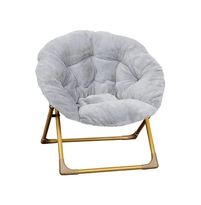 Io Kid'S Folding Saucer Chair With Cozy Faux Fur Upholstery And Metal Frame For Playroom, Bedrooms, Nursery More