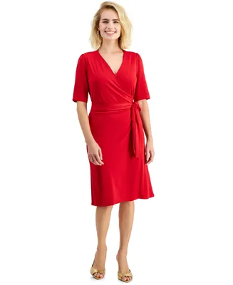 I.n.c. International Concepts Petite Elbow-Sleeve Side-Tie Dress, Created for Macy's