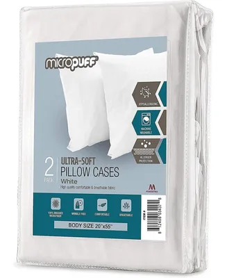 Micropuff 100% Microfiber Pillow Cases Body Pillow - White- 2 Pack