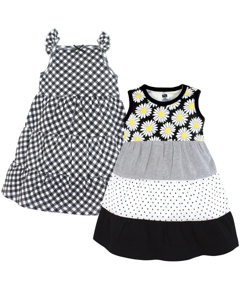 Hudson Baby Big Girls Cotton Dresses,2pck Black Daisy