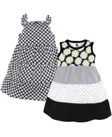 Hudson Baby Big Girls Cotton Dresses,2pck Black Daisy