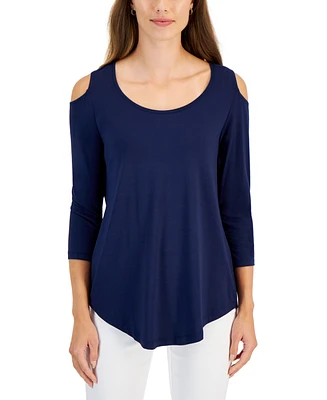 Jm Collection Women's 3/4 Sleeve Cold-Shoulder Top, Created for Macy's
