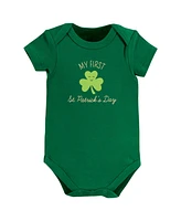 Hudson Baby Girls Cotton Bodysuits, St Patricks Rainbow, 3-Pack