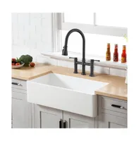 Streamdale Furniture Double Handle Bridge Kitchen Faucet With Pull-Down Spray Head