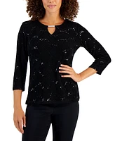 Jm Collection Women's Textured Sequined Top, Created for Macy's