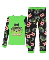 Monster Jam Big Boys Truck Long Sleeve Grave Digger Tight Fit Sleep Pajama Set