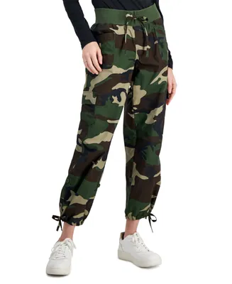 Crave Fame Juniors' Cotton Camo-Print High-Rise Pull-On Cargo Pants