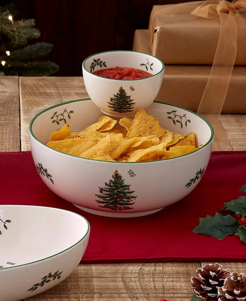 Spode Christmas Tree Tiered 2-Pc. Porcelain Chip & Dip Set