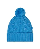 Big Girls New Era Powder Blue Los Angeles Chargers Toasty Cuffed Knit Hat with Pom