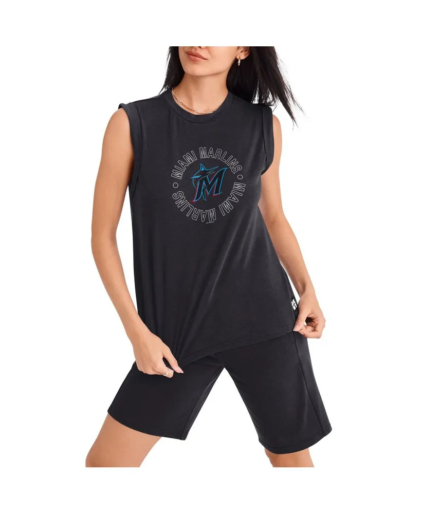 Women's Dkny Sport Black Miami Marlins Madison Tri-Blend Tank Top