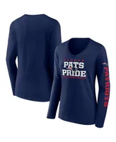 Women's Fanatics Navy New England Patriots Hometown Sweep Long Sleeve V-Neck T-shirt