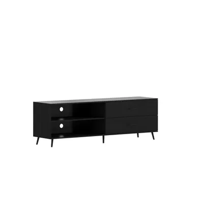 Merrick Lane Erikson Mid-Century Modern Tv Stand With Adjustable Shelves And Two Drawers