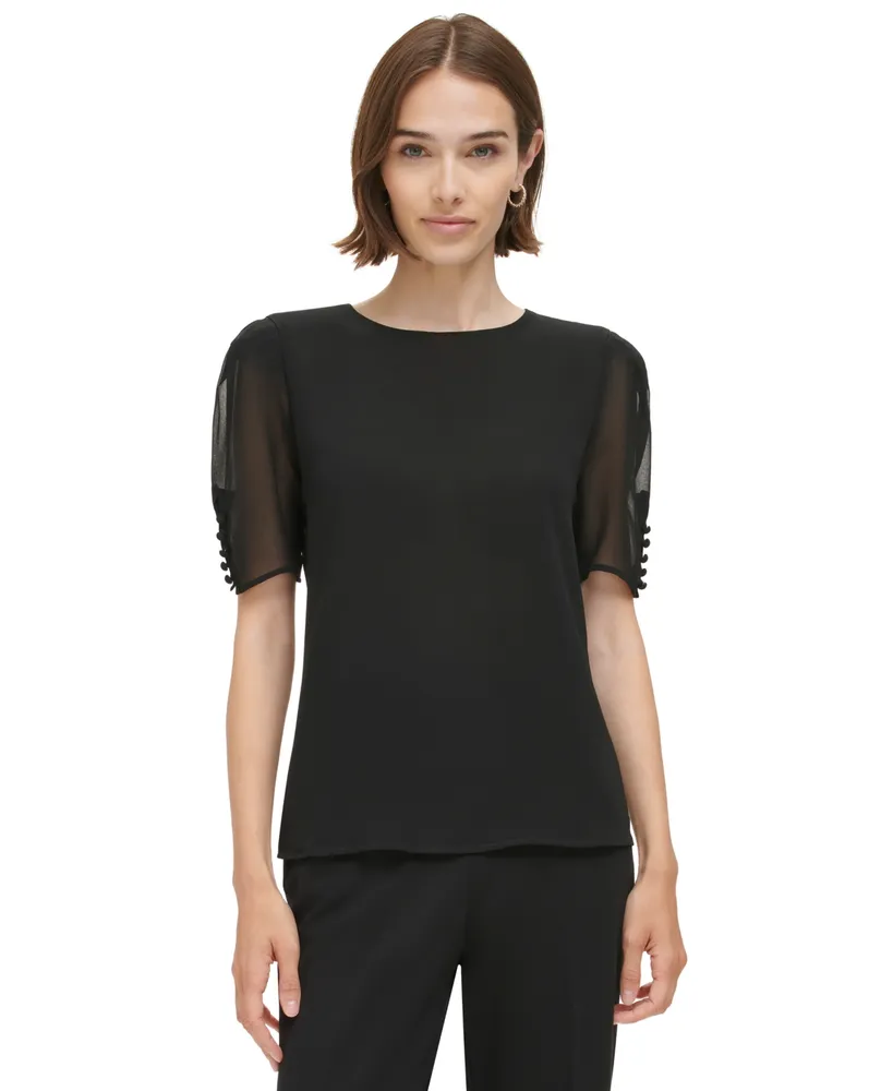 Calvin Klein Women's Elbow-Length Button-Sleeve Top