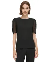 Calvin Klein Women's Elbow-Length Button-Sleeve Top