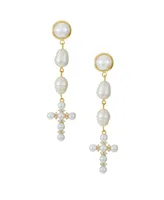 Ettika Freshwater Pearl Cross 18K Gold Plated Drop Earrings