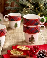 Spode Christmas Tree Tartan Stacking Mugs, Set of 4