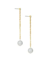 Ettika Cubic Zirconia Chain Freshwater Pearl Drop 18K Gold Plated Earrings