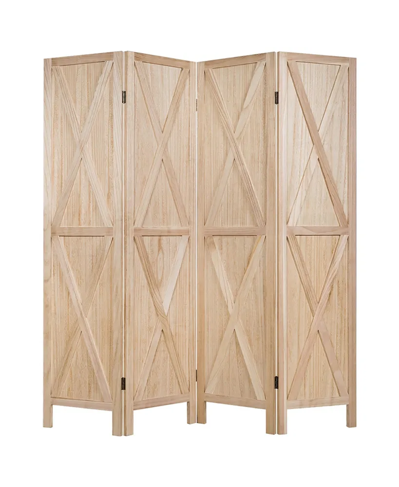 Costway 4Panels Folding Wooden Divider W/x-shaped Design 5.6 Ft Tall