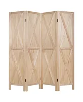 Costway 4Panels Folding Wooden Divider W/x-shaped Design 5.6 Ft Tall