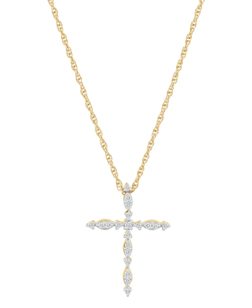Diamond Cross Pendant Necklace (1/10 ct. t.w.) in 14k Gold-Plated Sterling Silver, 16" + 2" extender - Gold