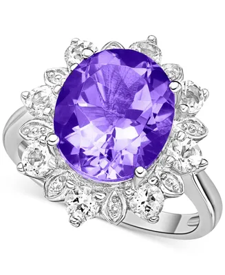 Amethyst (4-1/2 ct. t.w.) & White Topaz (7/8 Halo Ring Sterling Silver (Also Blue Topaz)