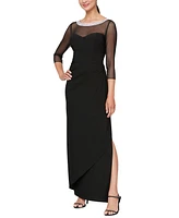 Alex Evenings Petite 3/4-Sleeve Illusion Ruffled Gown