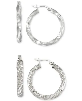 2-Pc. Set Rope and Satin Finish Round Hoop Earrings 14k Gold-Plated Sterling Silver