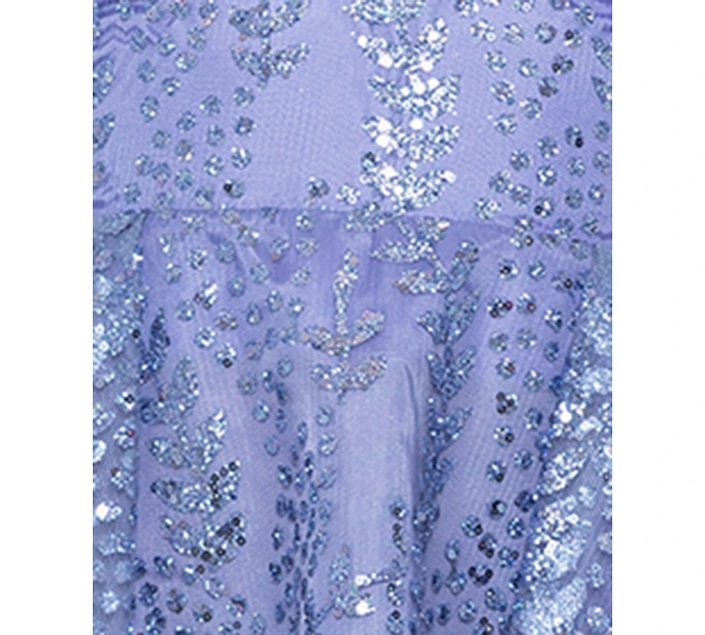 Blondie Nites Juniors' Sequined Lace-Up-Back A-Line Dress