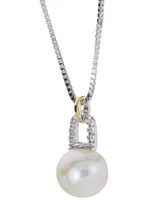 Cultured Freshwater Pearl (8mm) & Lab-Created White Sapphire (1/20 ct. t.w.) 18" Pendant Necklace in Sterling Silver & Gold-Plate