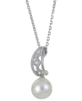 Cultured Freshwater Pearl (8mm) & Lab-Created White Sapphire (1/20 ct. t.w.) 18" Pendant Necklace in Sterling Silver