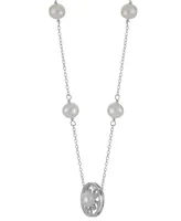 Cultured Freshwater Pearl (5 - 6-1/2mm) & Lab-Created White Sapphire (1/20 ct. t.w.) Flower 18" Pendant Necklace in Sterling Silver