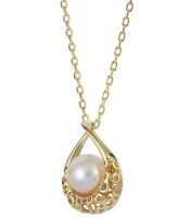 Cultured Freshwater Pearl (7mm) Textured Teardrop 18" Pendant Necklace in 14k Gold-Plated Sterling Silver