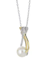 Cultured Freshwater Pearl (8mm) & Lab-Created White Sapphire (1/20 ct. t.w.) 18" Pendant Necklace in Sterling Silver & 14k Gold-Plate