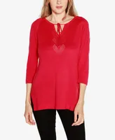 Belldini Women's Raglan Sleeve Pointelle Sweater