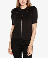 Belldini Women's Short Puff-Sleeve Embellished Sweater