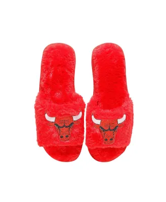 Women's Foco Red Chicago Bulls Rhinestone Fuzzy Slippers