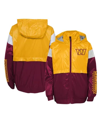 Big Boys Gold, Burgundy Washington Commanders Goal Line Stance Full-Zip Hoodie Windbreaker Jacket