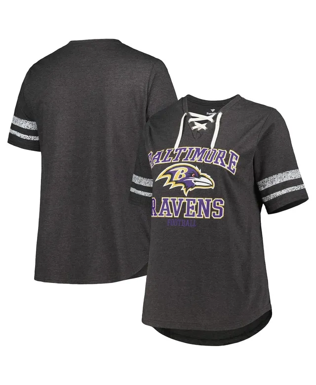 Women's Fanatics Branded Heather Charcoal Baltimore Ravens Plus Size  Lace-Up V-Neck T-Shirt