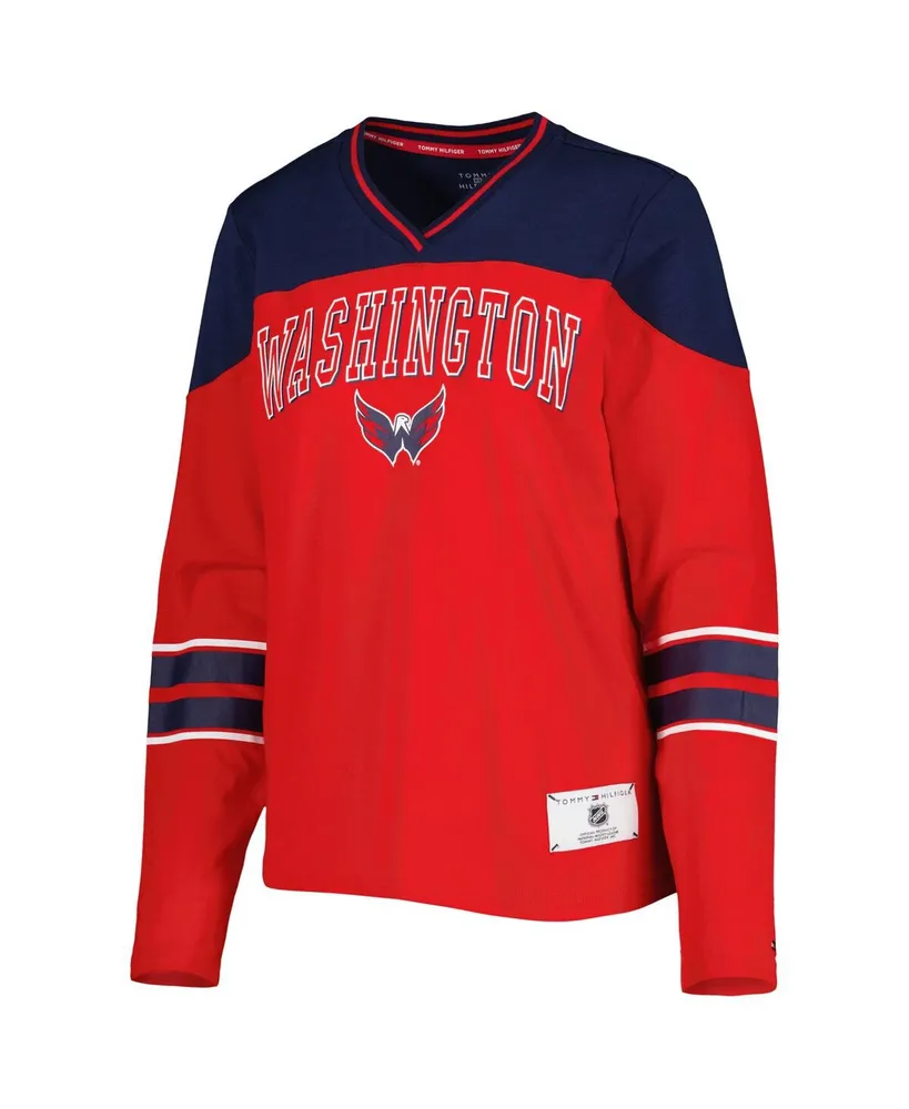 Women's Tommy Hilfiger Red Washington Capitals Abigail V-Neck Long Sleeve T-shirt