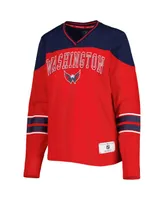 Women's Tommy Hilfiger Red Washington Capitals Abigail V-Neck Long Sleeve T-shirt