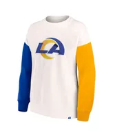 Women's Fanatics White Los Angeles Rams Colorblock Primary Logo Pullover Sweatshirt