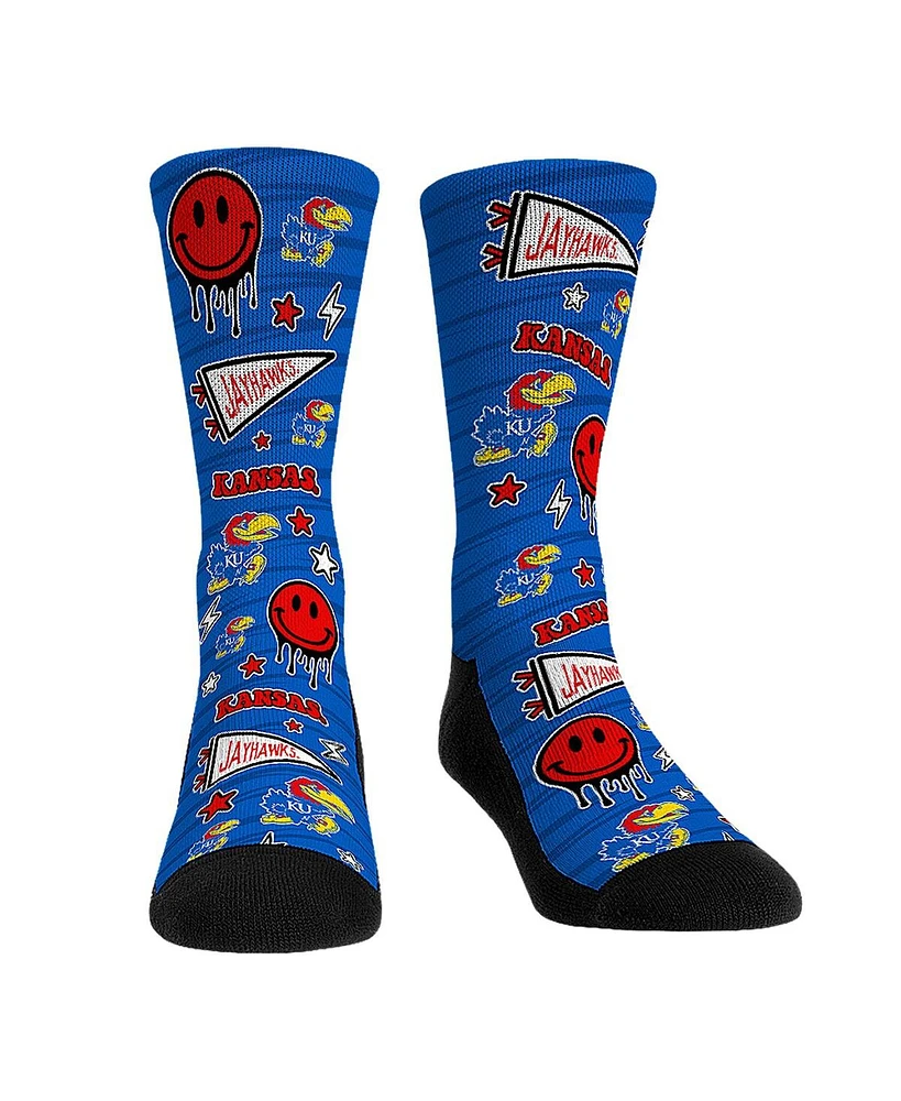 Youth Boys and Girls Rock 'Em Socks Kansas Jayhawks Smiley Stickers Crew Socks