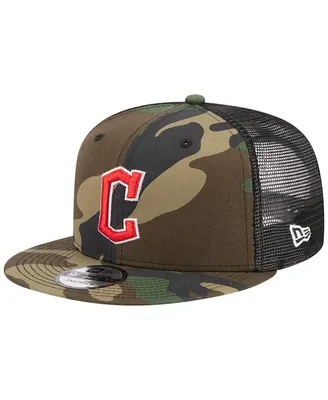 Men's New Era Camo Cleveland Guardians Woodland Camo Trucker 9FIFTY Snapback Hat