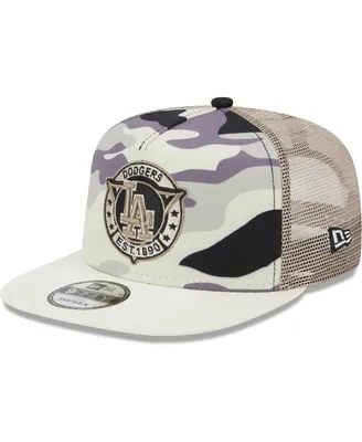 Men's New Era White Los Angeles Dodgers Chrome Camo A-Frame 9FIFTY Trucker Snapback Hat