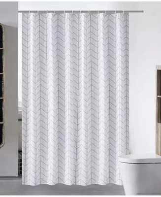 Kate Aurora Modern Simplicity Medium Weight Herringbone Gray & White Water Resistant Fabric Shower Curtain - 70 in. Long