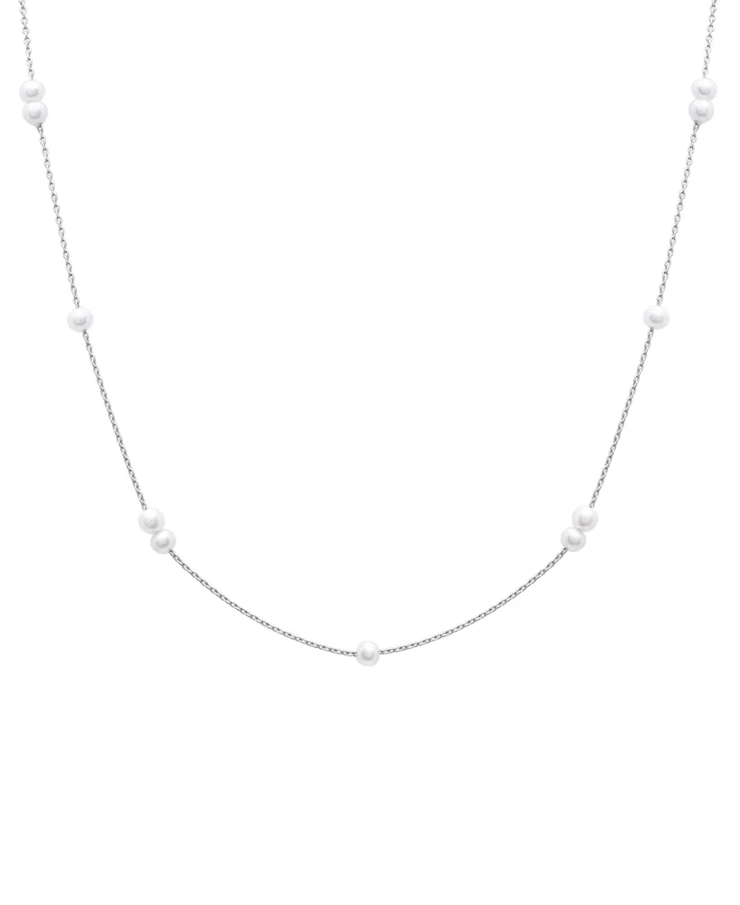 Cultured Freshwater Pearl (3mm) Station 17" Collar Necklace in Sterling Silver