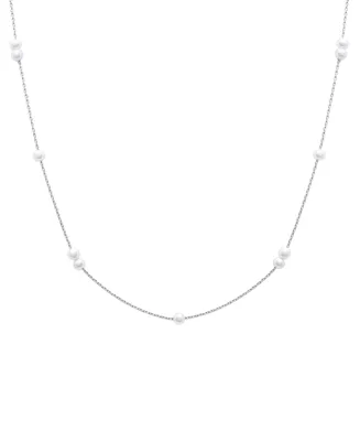 Cultured Freshwater Pearl (3mm) Station 17" Collar Necklace in Sterling Silver